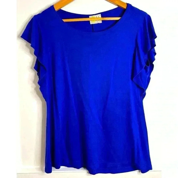 Mandala Designs Ruffle Cap Sleeve Shirt in Royal  Blue Size M/L - Picture 1 of 6